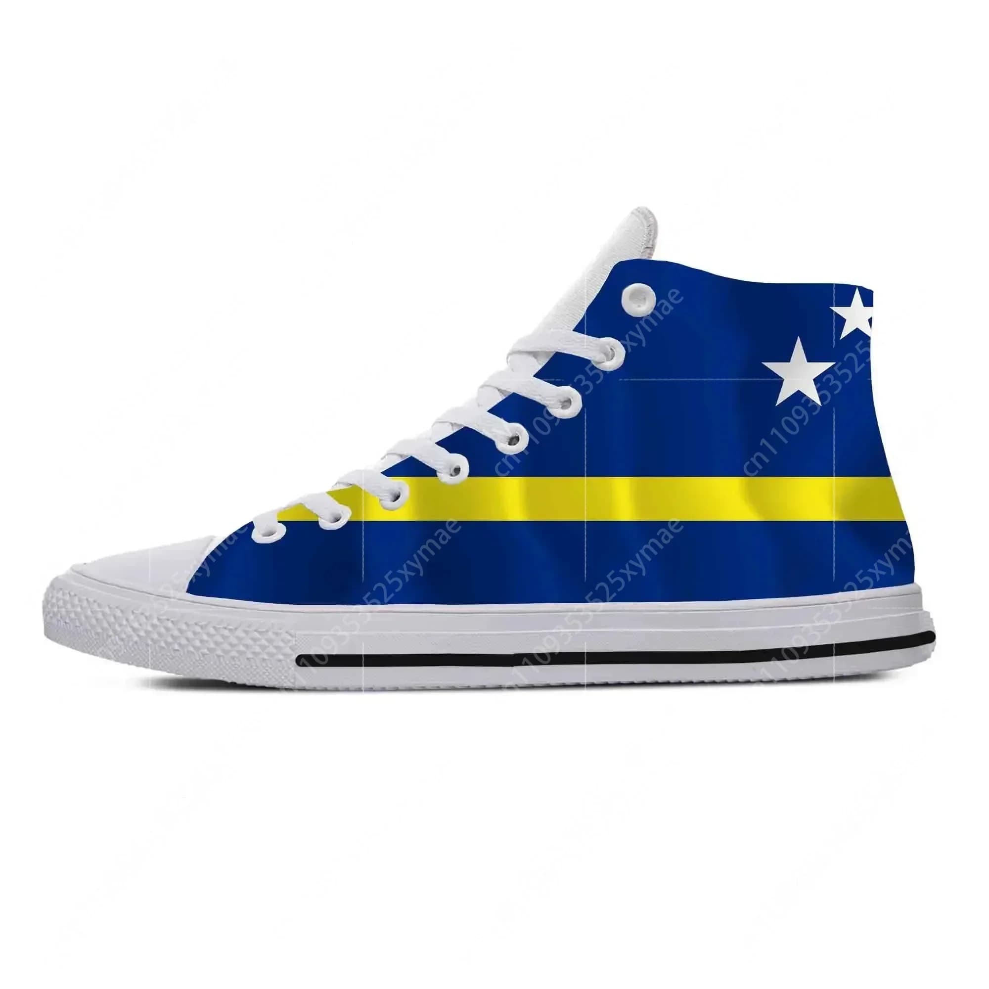 Scarpe in tessuto casual popolari con bandiera di Curacao, stile patriottico, alla moda, comode e traspiranti, con stampa 3D, sneakers da uomo e da donna