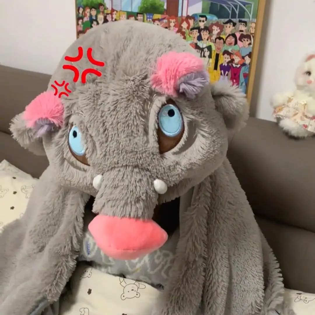 Demon Slayer Cosplay Prop Maiale grigio Coperta con cappuccio Cartoon Testa di cinghiale Mantello di peluche Peluche Coperta calda con cappuccio Regali di Natale