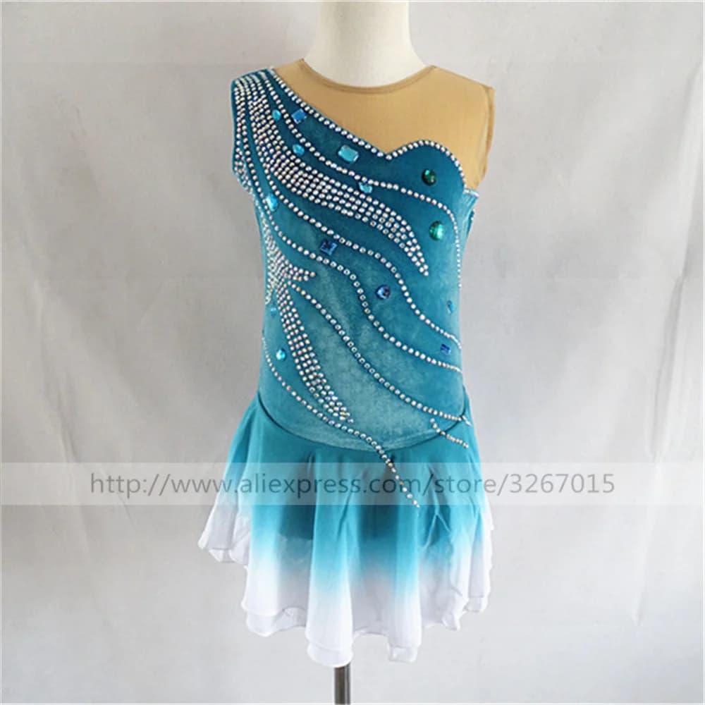 LIUHUO Donne Aldult Ragazza Personalizza Costume Prestazioni Concorso Body Pattinaggio di Figura sul Ghiaccio Vestito Danza Adolescenti Gradiet Blu Bambino