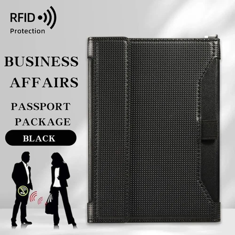 Porta passaporto in tinta unita Blocco RFID Borsa per carte da viaggio in pelle Slot per biglietti Protezione per clip Organizzatore di documenti da viaggio