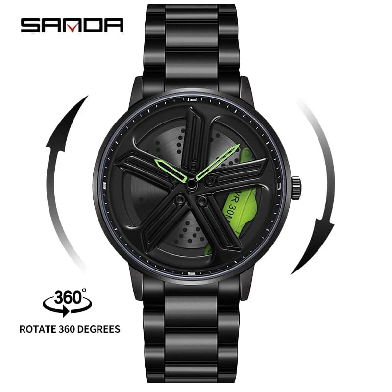 Moda Sanda Top Brand P1106 2024 Uomo Car Hub Quarzo Design personalizzato Impermeabile Cerchione Quadrante rotante Orologi Relogio Masculino