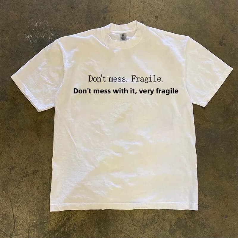Summer Pure Cotton Short Sleeve T-Shirt Men's Printed Creative Fun Text Casual Loose Fit Breathable round Neck Top