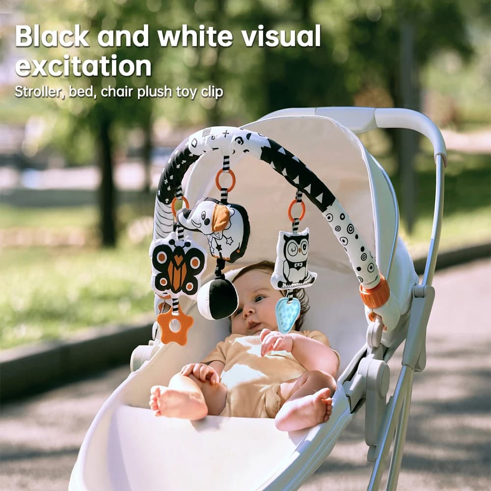 TUMAMA Bambino Peluche Arco Giocattoli Sensoriali per Seggiolino Auto Passeggino Culla Gioco per Bambini Giocattoli Appesi Staccabile Ruggine Gufo Rimbalzo Elefante