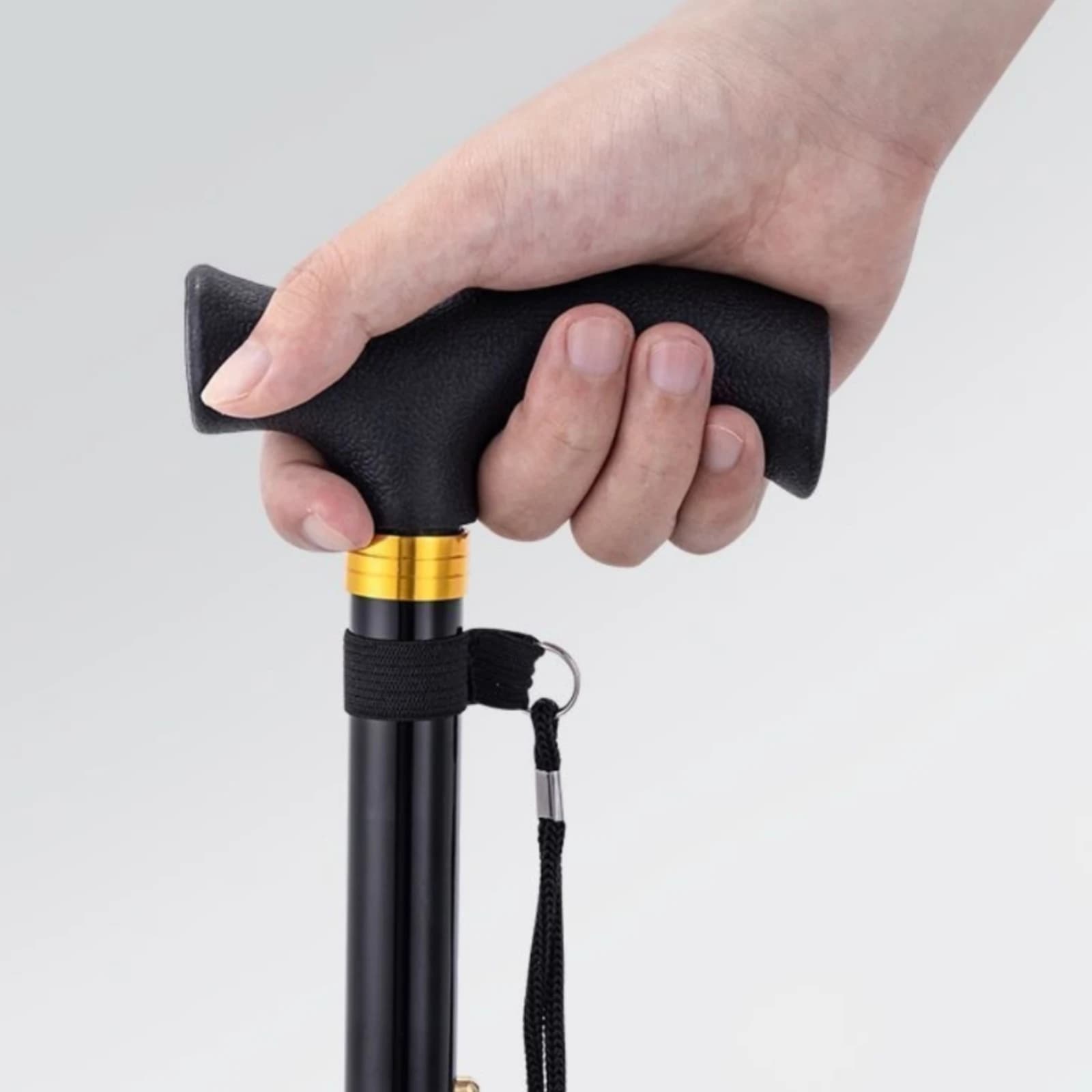 Folding Cane with T-Handle Sturdy Folding Trekking Pole Walking Stick with Wrist Strap Safe Hiking Pole with Rubber Tip Reliable