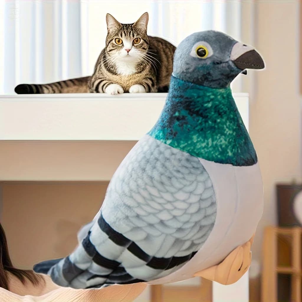 Soft Dove Plush Cat Toy - Cute Realistic Carrier Pigeon Stuffed Animal, PP Material, Interactive Pet Pillow for All Breeds