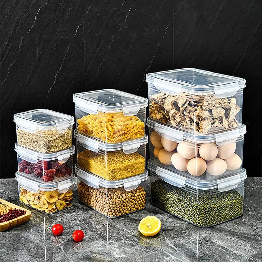 Set di 3 Contenitori Ermetici per Alimenti con Cestello di Drenaggio Rimovibile, Contenitori Impilabili per Preparazione Pasti, Conservazione Cibi Freschi