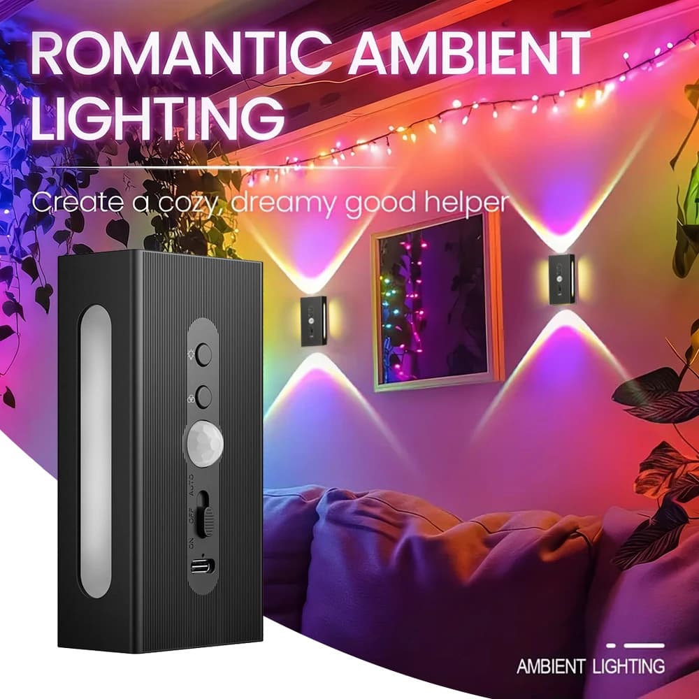 Outdoor LED Wall washer Lights with Motion Sensor Home Landscape Rechargeable Night Lights 4 Beam Waterproof Spotlight for Porch