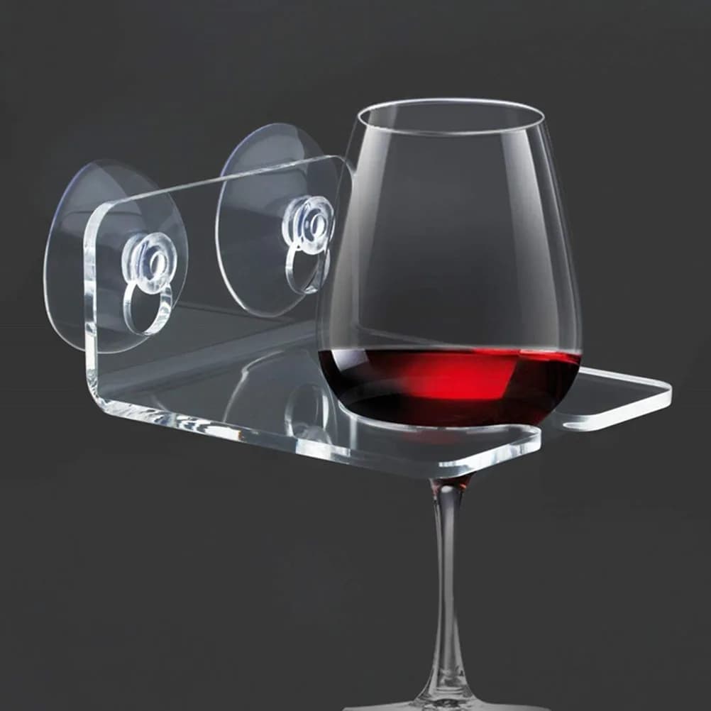 Portabicchiere da vino Ventosa per vasca da bagno Doccia Portabicchieri in acrilico Organizzatore per bevande da bagno Vassoio per vino rosso