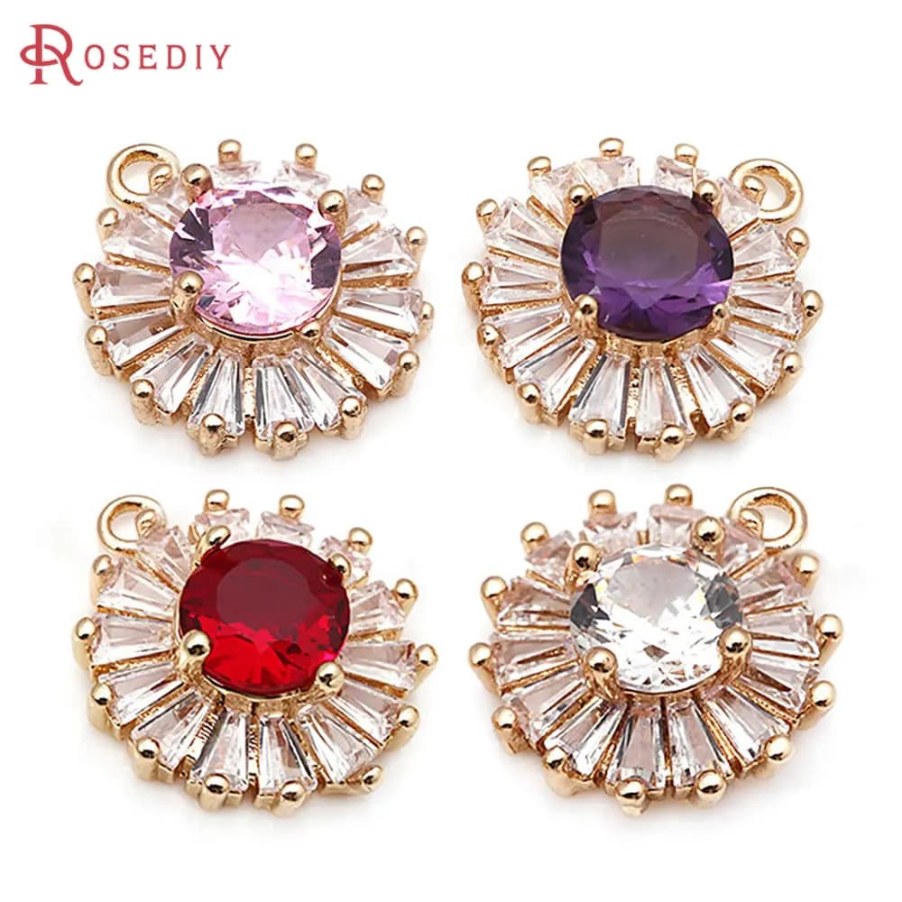 4PCS 18K Gold Color Brass Zircon Round Flower Charms Pendants Necklace Earrings Diy Jewelry Accessories Rosediy Official Website