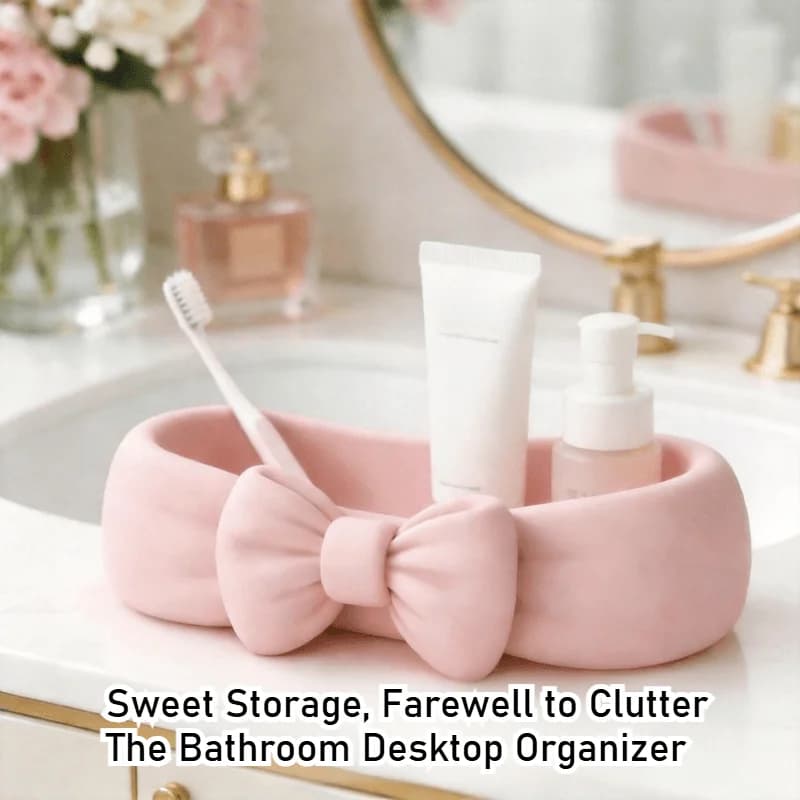 Cute Bow Shaped Makeup Organizer Tray, Soft Pink Decorative Dish for Skincare Bottles, Cosmetics & Bathroom Vanity Storage