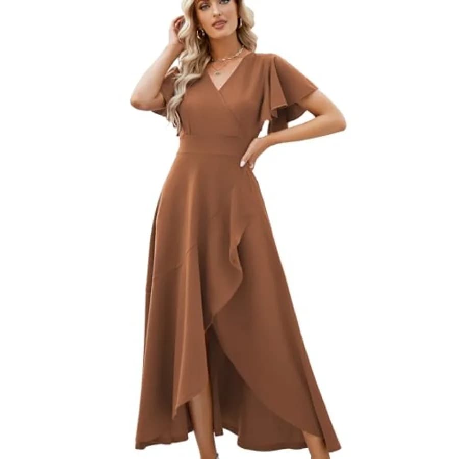 Abiti Lunghi Formali da Donna, Vestiti da Sera per Feste e Cocktail, Eleganti Abiti da Cerimonia con Scollo a V e Volant