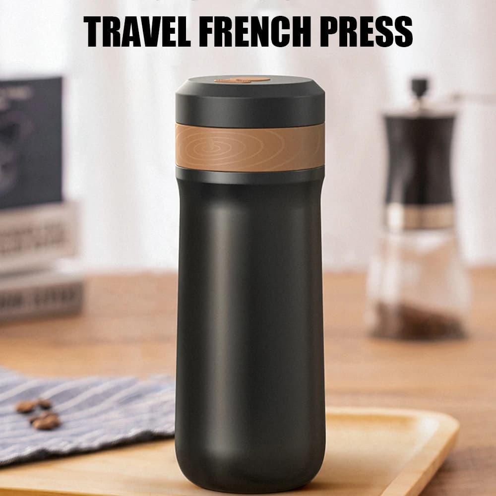 French Press FK11 travel coffee maker with Dual Network Filter, Double Sided Stainless Steel French Press Cup with Vacuum Insulation