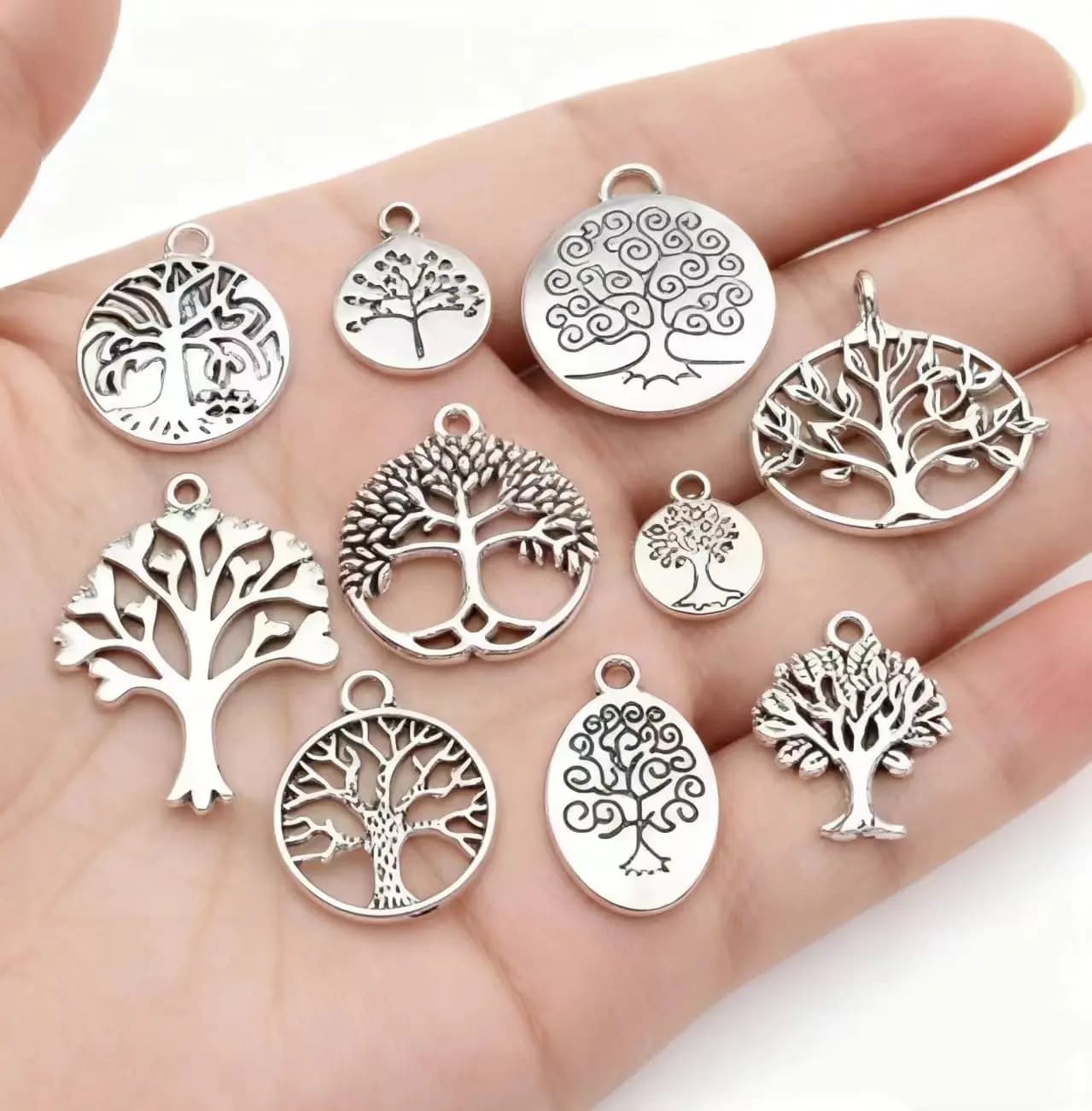 10/20 pezzi vintage in argento rotondo cavo albero della vita orecchino pendente accessori creativi in lega materiale ciondoli per la creazione di gioielli