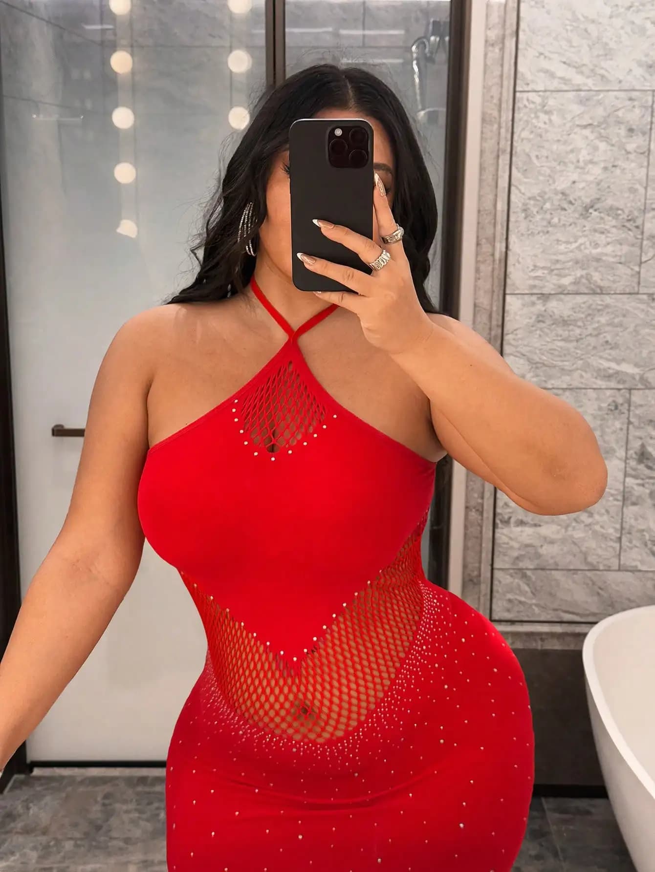Women Rhinestone Sexy Dress Mesh Hollow Out Fitted Mini Dress Plus Size Sleeveless Skirt Club Party Summer Beach Wear Dress