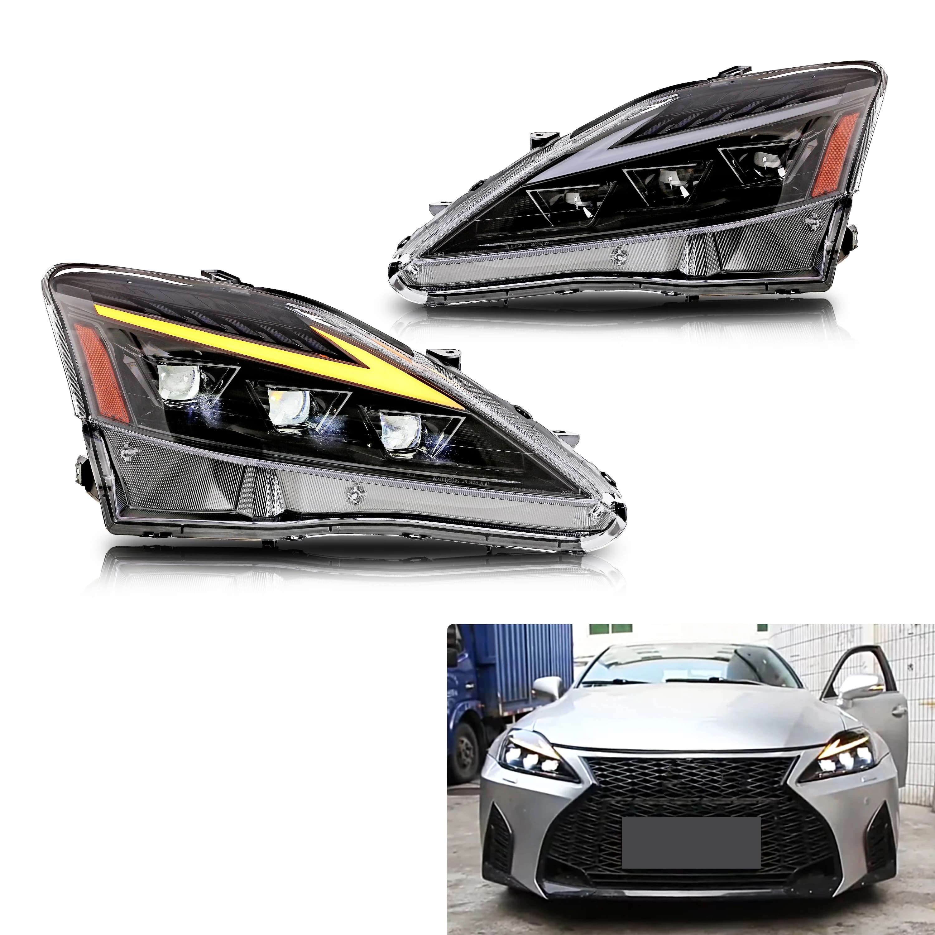 LED headlights for Lexus IS250 IS350 ISF IS ii 2006-2013 DRL Triple Projectors Sequential direction indicators Group front lamps