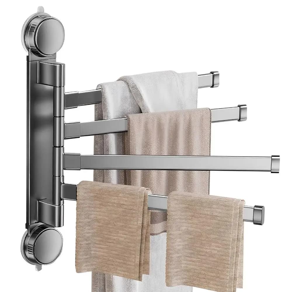 Portasciugamani a 4 bracci con ventosa, da parete, in alluminio, senza foratura, antiruggine, per cucina e organizzazione domestica