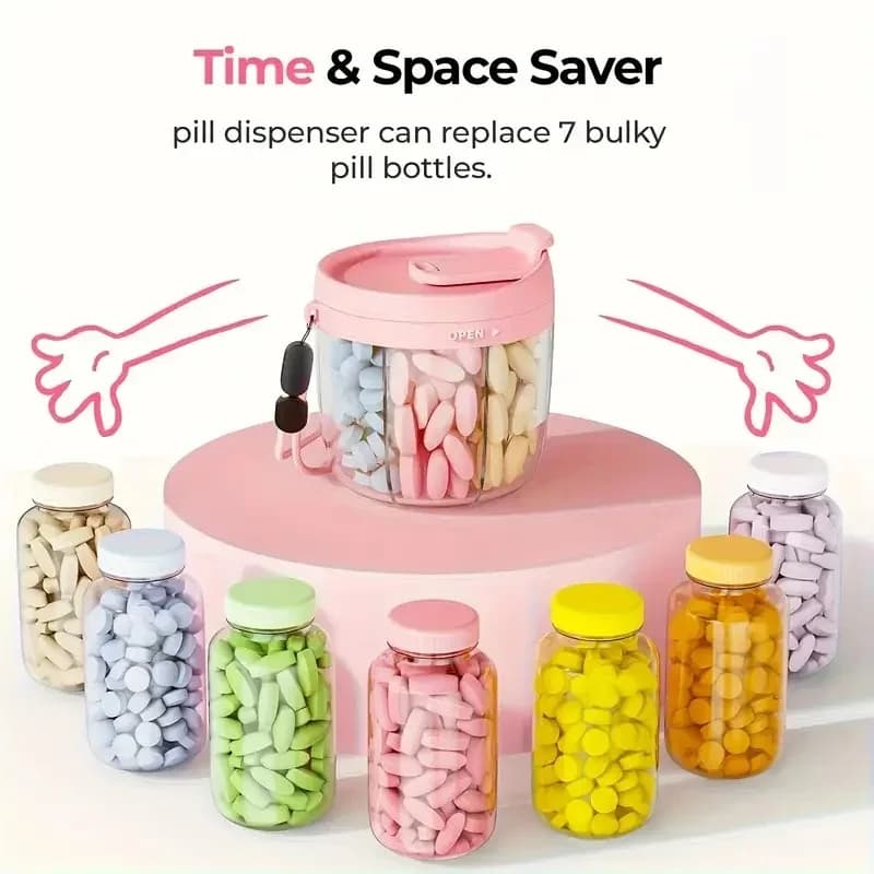 Pill Organizer Pill Dispenser with 7 Large Compartments Portable Pill Box Bottle Travel Organizer for Preventing Mixed Tablets