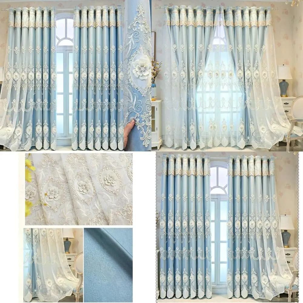 Tende oscuranti isolate termicamente ad alta efficienza energetica con ricami in pizzo per balcone della camera da letto della ragazza