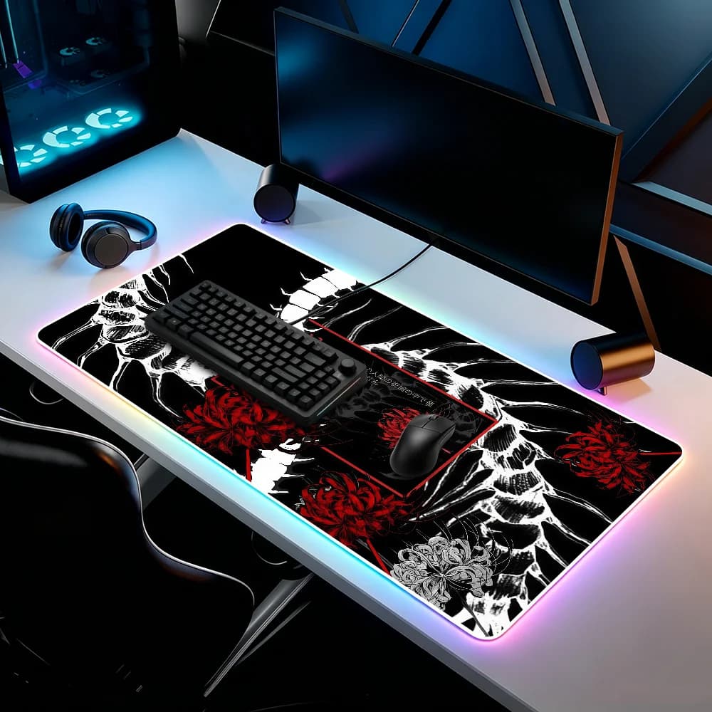 T-Tokyo Ghoul Anime Mouse Pad RGB Led Gaming Bedroom Office Desk Non-Slip Mat Waterproof Large