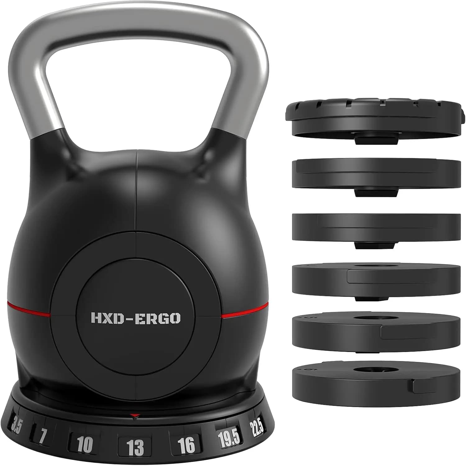 Kettlebell Regolabile per Allenamento di Forza, Materiale in Ferro, Colore Argento, con Regolazione Rapida del Peso e Impugnatura Comoda