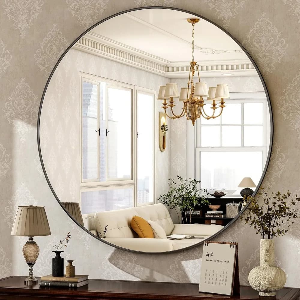 Specchio da parete rotondo da 30" con struttura in alluminio spazzolato - Decorazione moderna per il bagno e il soggiorno