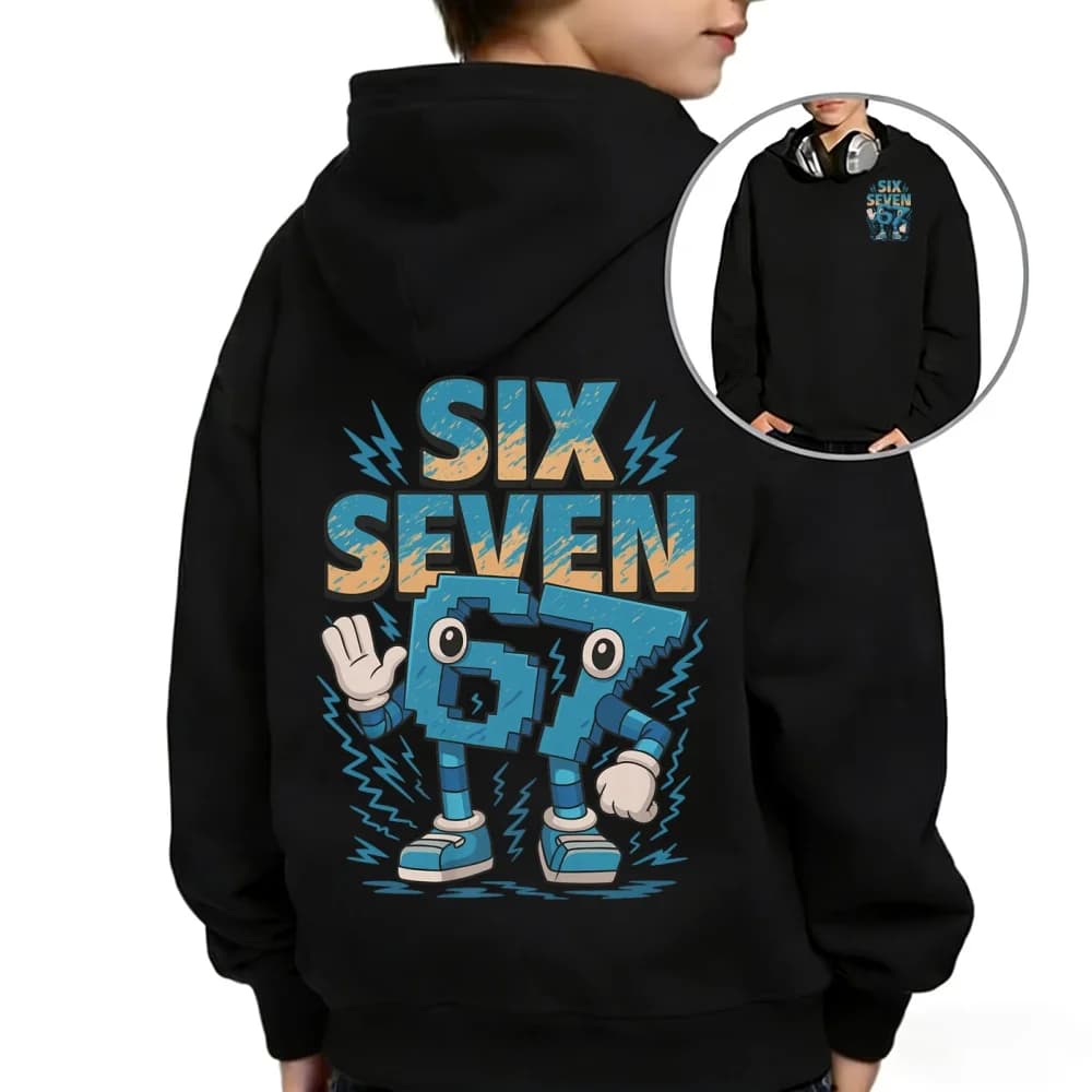 Felpa con Cappuccio per Bambini con Stampa 'Steal A Brainrot Six Seven', Manica Lunga, Casual, Moda Cartoon, Streetwear Unisex