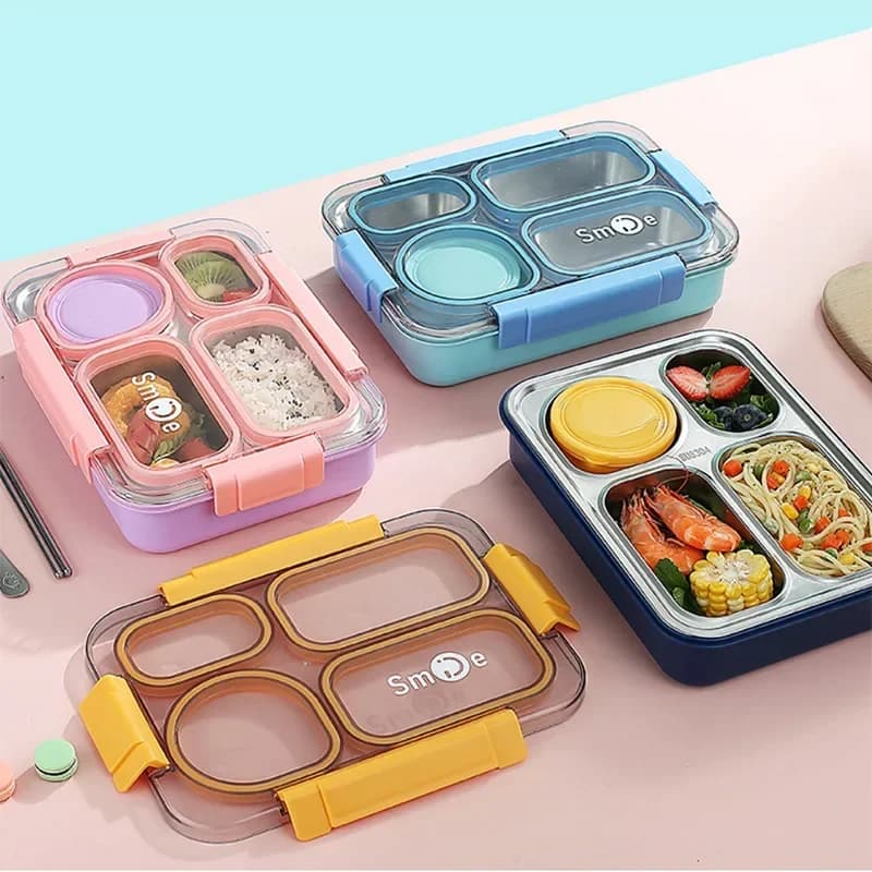 Scatola per il pranzo Bento con 4 scomparti divisi in acciaio inossidabile Scatola per il pranzo isolata per bambini per contenitore per alimenti da cucina per ufficio scolastico