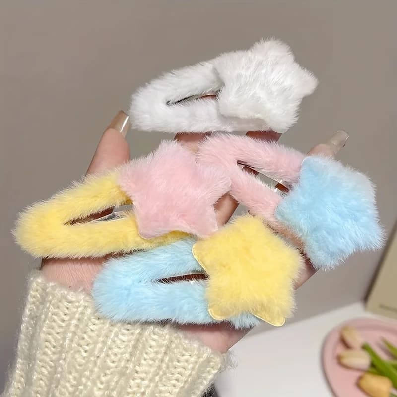 Graziose Mollette per Capelli a Forma di Stella in Peluche, Fermagli Laterali a Stella, Dolci Fermagli per Frangia per Ragazze e Bambine, Accessorio per Capelli per Uso Quotidiano
