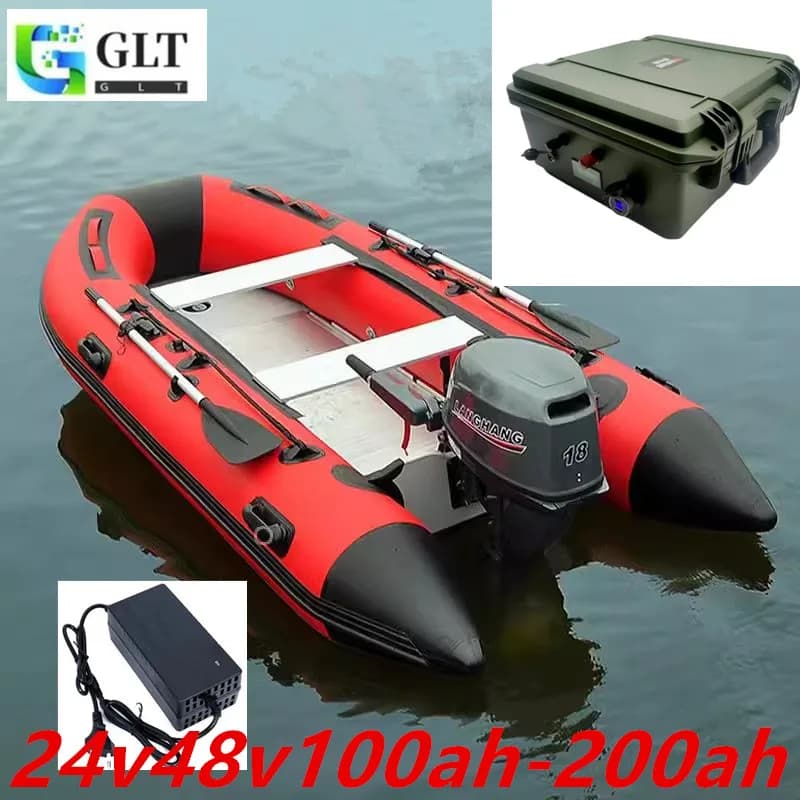Batteria impermeabile 24V 48V 100Ah 150Ah 200Ah Lifepo4 BMS all'interno per barca a motore da traina RV + Caricabatterie 100K+