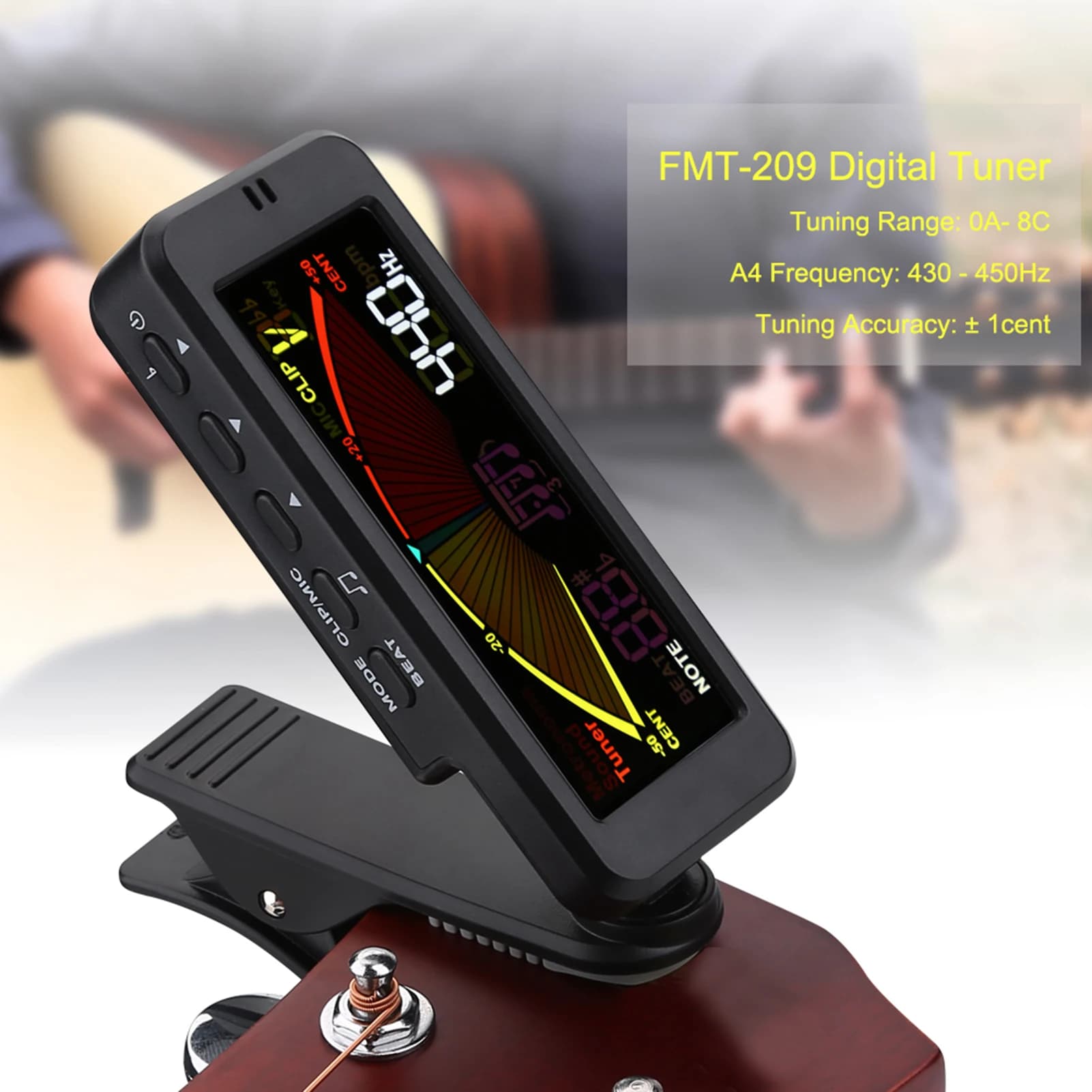 Accordatore display colorato Flanger FMT-209 Accordatore digitale con supporto a clip per chitarra cromatica basso Ukulele violino chitarra basso sintonizzatore