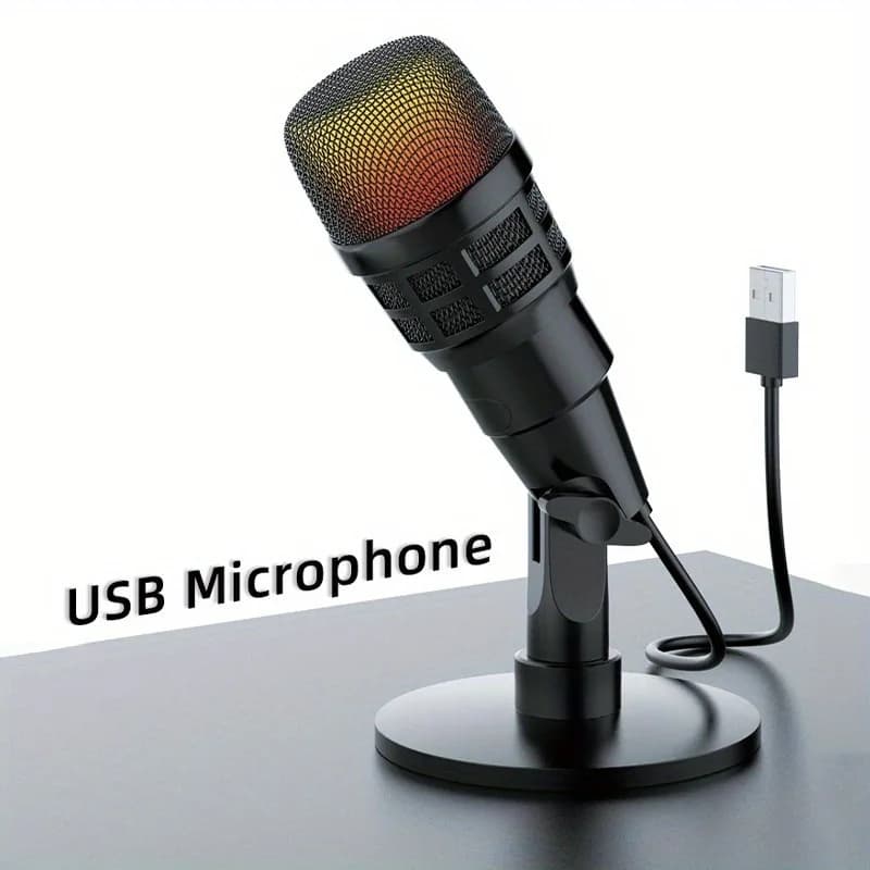 Microfono USB per podcast in streaming live da gioco - Illuminazione RGB con riduzione del rumore - Microfono di registrazione per PC portatile compatto