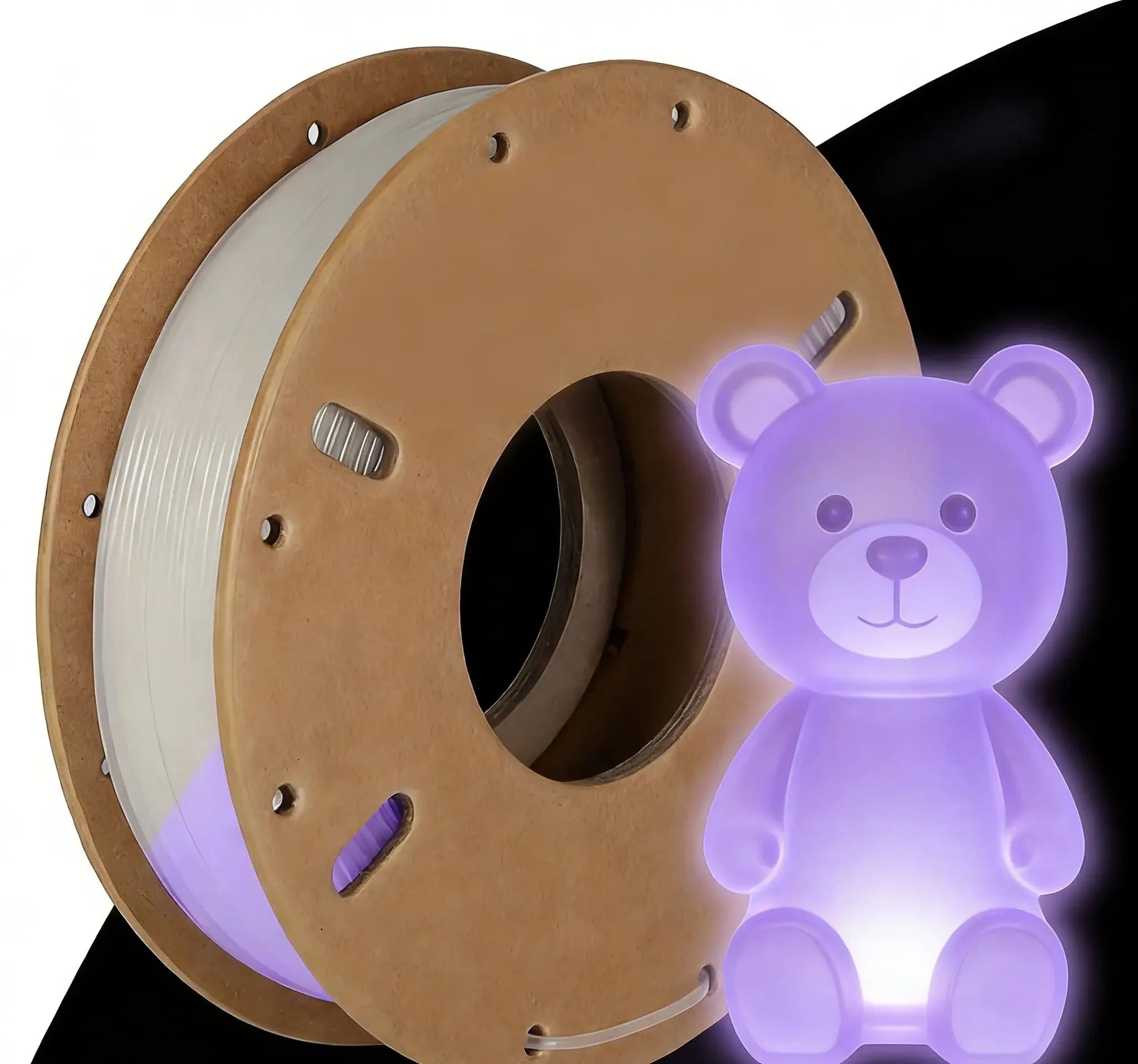 3D Printer Filament PLA fluorescent white that lightens from white to purple, 1,75 mm, 250 g, changes color gradually