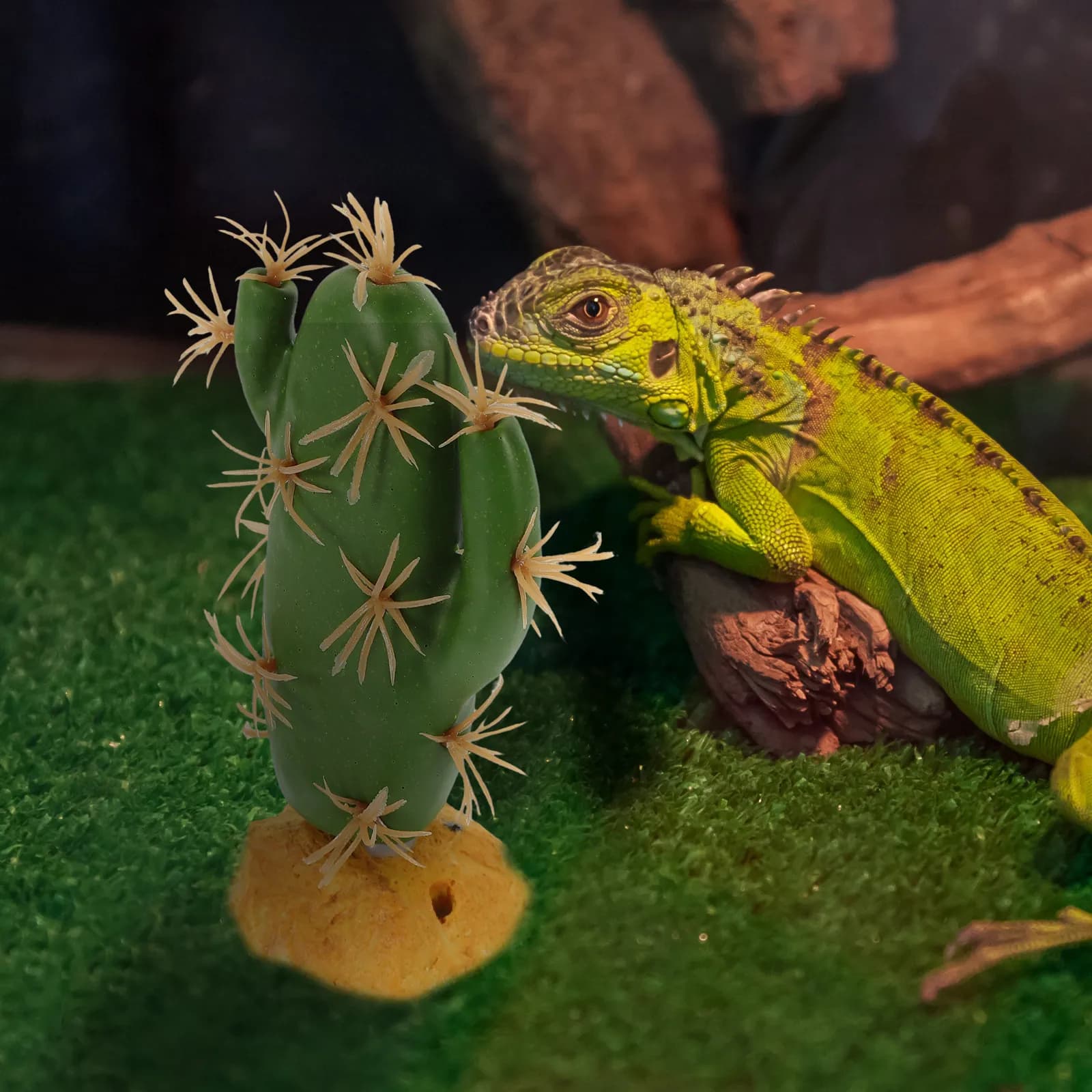 Straight Terrarium Decoration: Artificial Cactus in Resin, Safe Plastic Material, Home Animal Hide, Easy to Install, Active Scenography