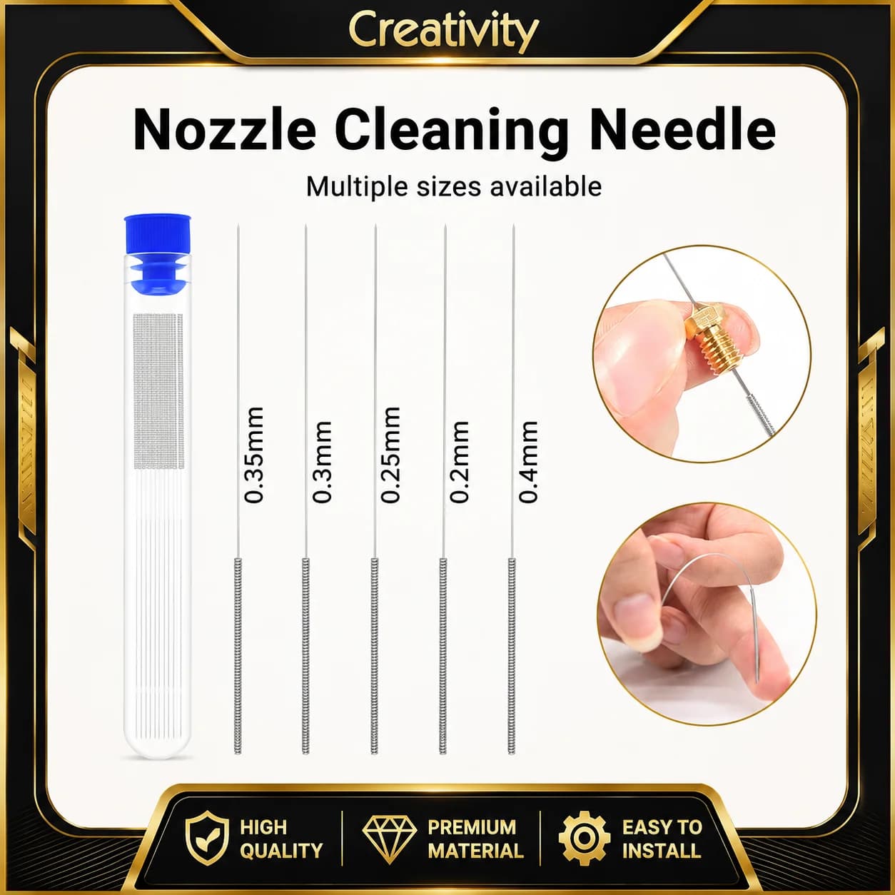10 pz Kit di Pulizia Ugello Stampante 3D 0.2/0.25/0.3/0.35/0.4mm Aghi per Pulizia Ugello In Acciaio Inox Pulitore Ugello stampante 3D