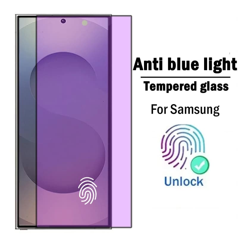 Copertura completa Anti Luce Blu Vetro Temperato Per Samsung Galaxy S25 Ultra S24 S23 S22 S21 Plus Protezione Dello Schermo di Sblocco Delle Impronte Digitali