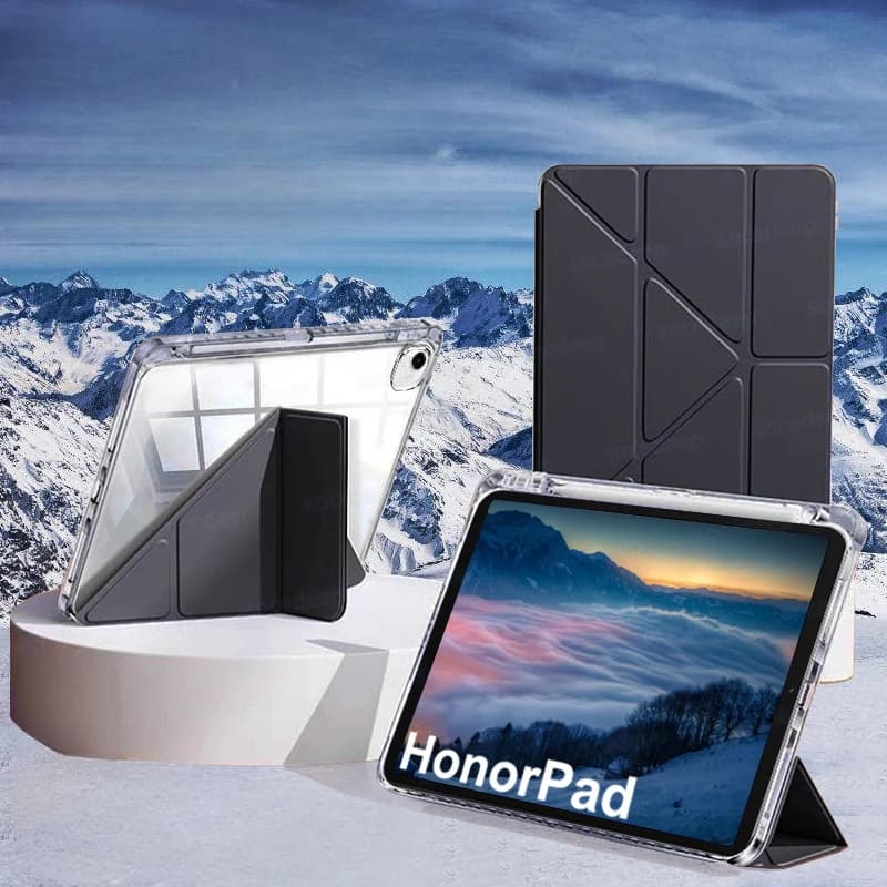 Custodia pieghevole in acrilico trasparente per Honor Pad V9 2025 Cover da 11,5 pollici con portapenne