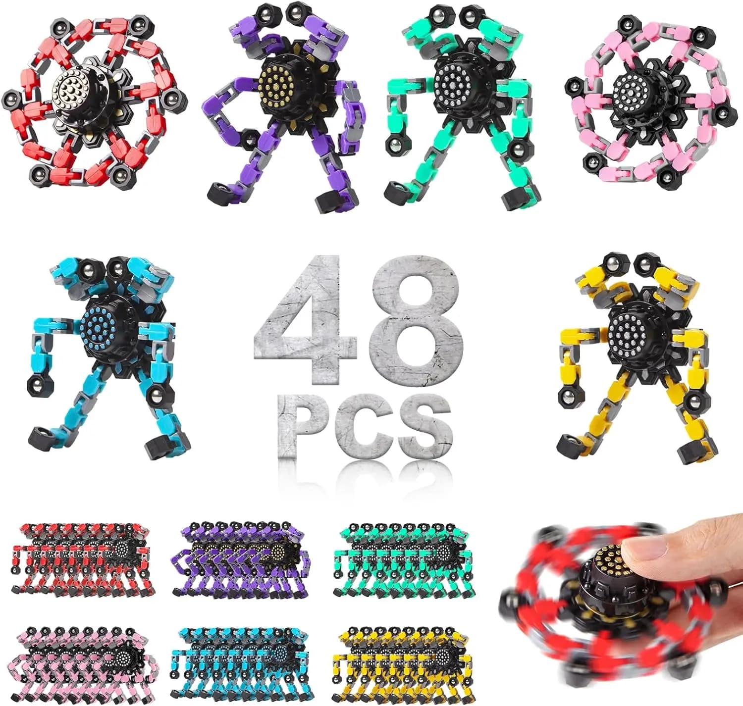16-64 pezzi Fidget Spinner trasformabili, giocattoli sensoriali robot con punta delle dita per bambini adulti, bomboniere per feste di compleanno e premi in classe