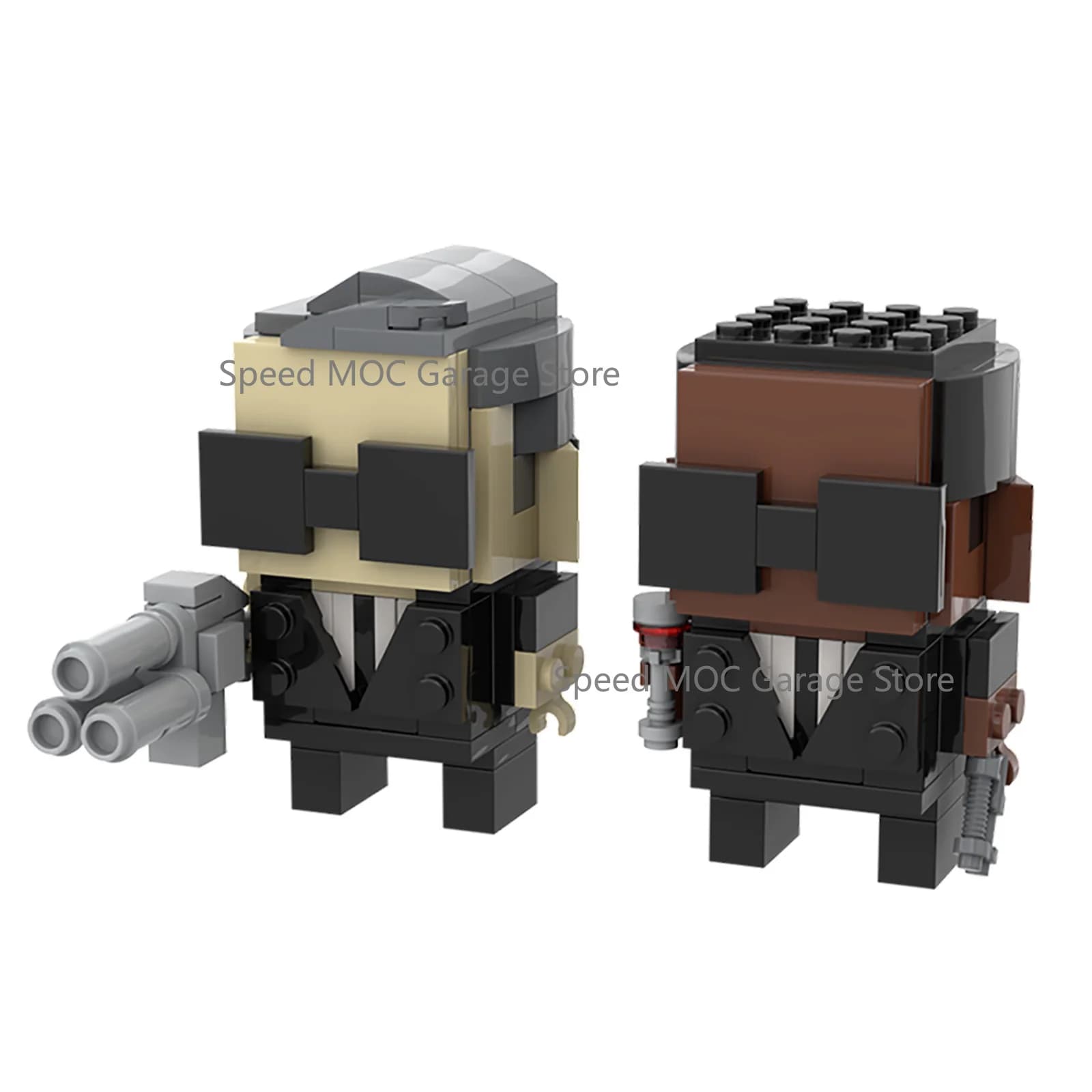 2PCS Black Suit Agent BrickHeadz MOC Set, Cool Spy Figures with Sunglasses & Alien Neutralizer, Collectible Toy