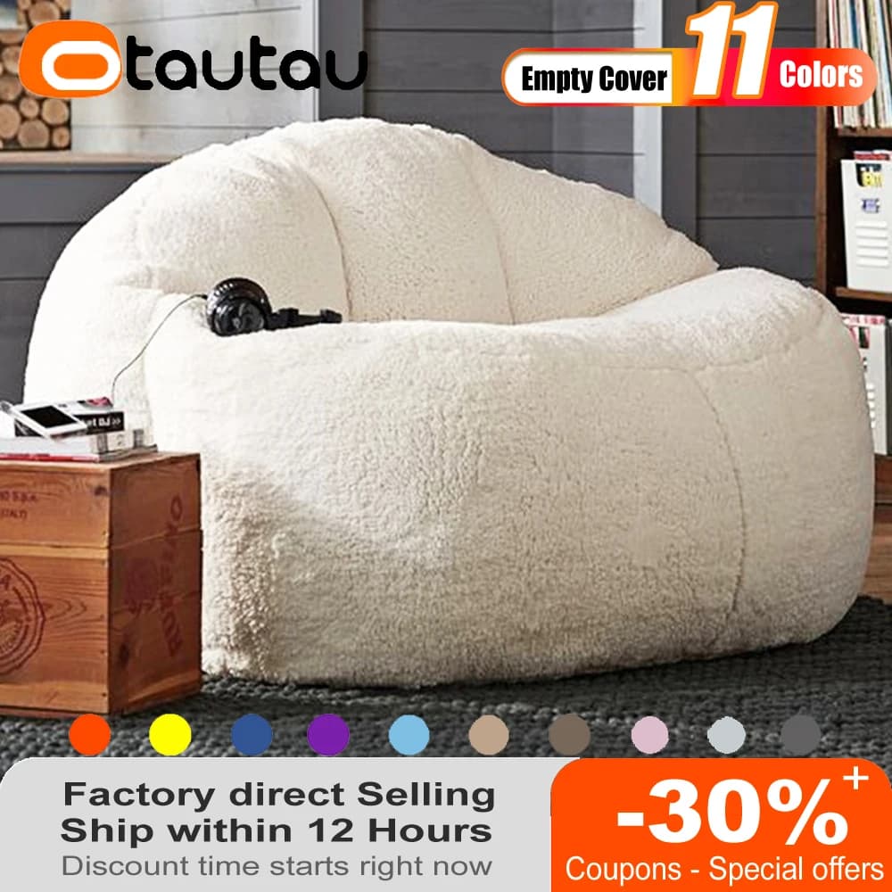 Otautautau 1/2 Seat Soft Fleece Bean Bag Cover No Filler Beanbag Sofa Bed Pouf ottomano Relax Chaise Lounge sedia reclinabile SF018