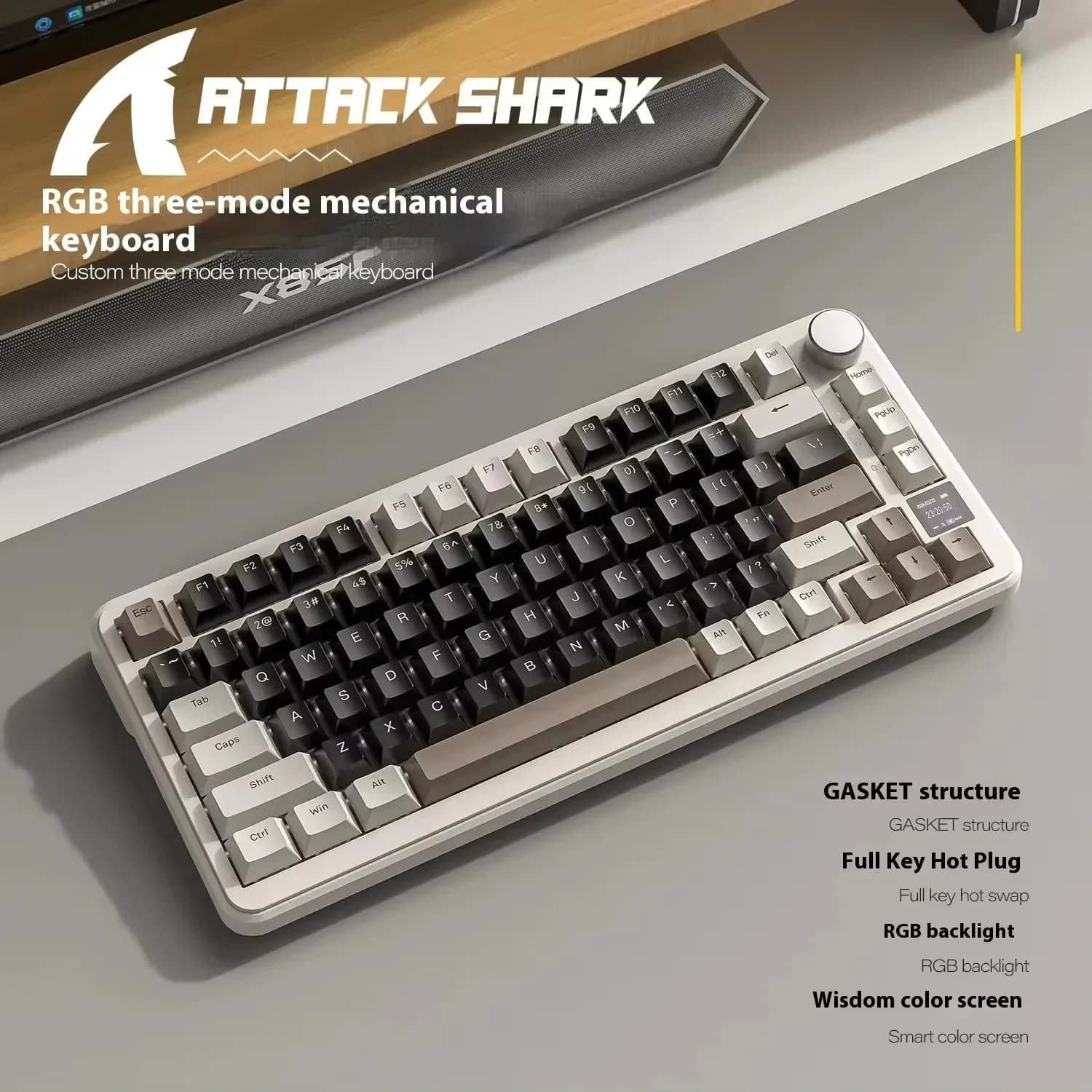 Attack Shark X85 Pro Tastiera meccanica Hot-Swap RGB Smart Color Screen Guarnizione Montaggio Manopola in lega