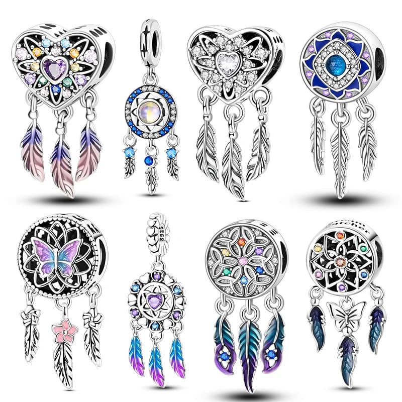 Sparkling Heart-Shaped Dreamcatcher Pendant 925 Silver Charm Bead Fit 3mm Original Bracelet Necklace Women DIY Fine Jewelry Gift