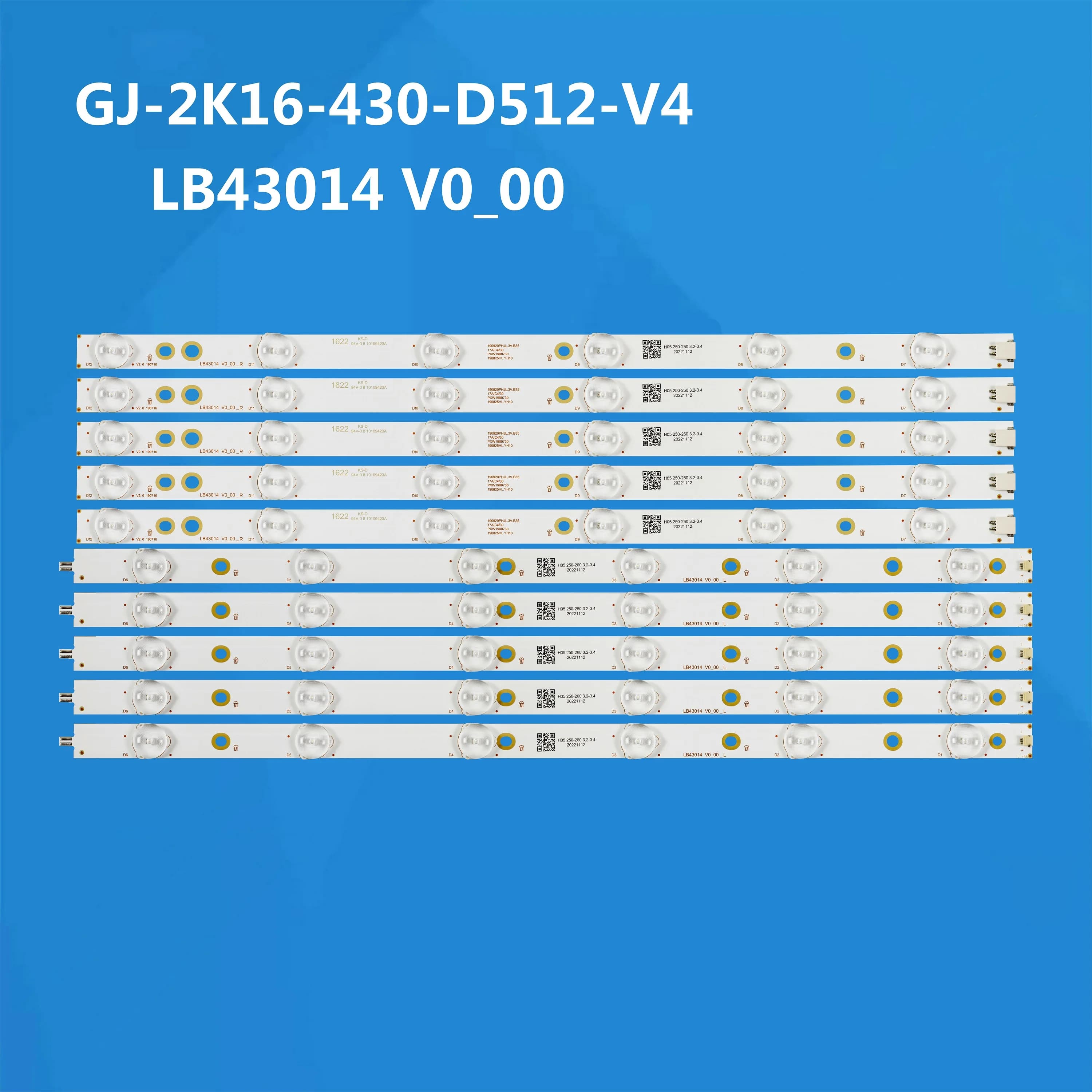 Striscia di retroilluminazione a LED per 43PFT4439 43PUT6101 43PUS6432 43PFH4319 43PUS6401/60 GJ-2K16-430-D512-V4 TPT430U3 TPT430U3-EQYSHM.G