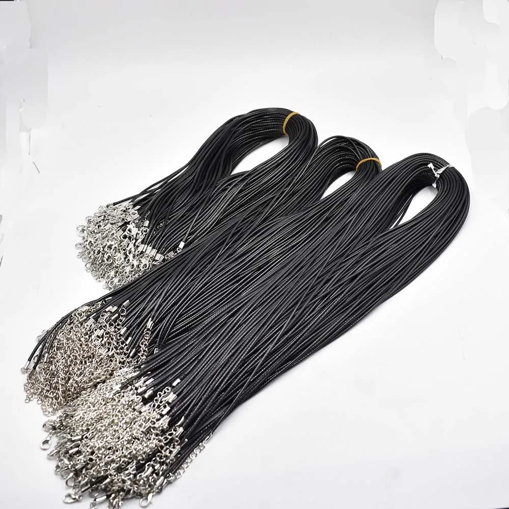 Fashion1.5mm 2mm 45cm 60cm 70cm Nero misto Cera Cavo di cuoio Collana Corda Catena Chiusura a moschettone Accessori gioielli fai da te 100 pz/lotto