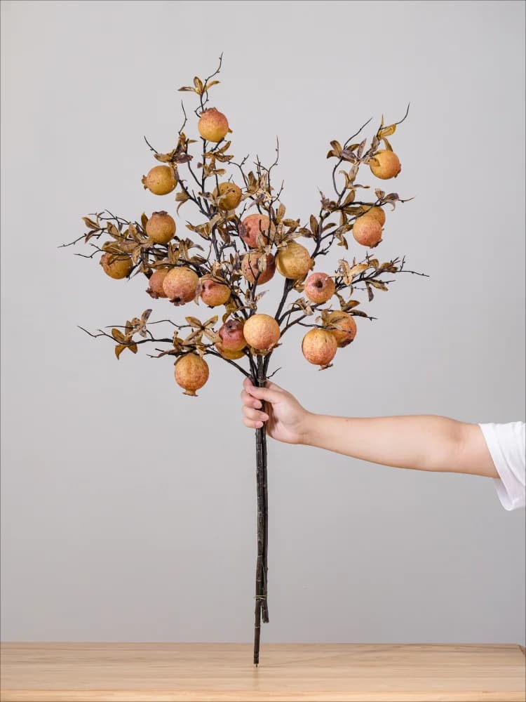 Ornamenti Rustici in Rami Secchi e Fiori, Decorazioni per Casa, Soggiorno, Sala Espositiva, Decorazione con Frutta Finta, Melagrana