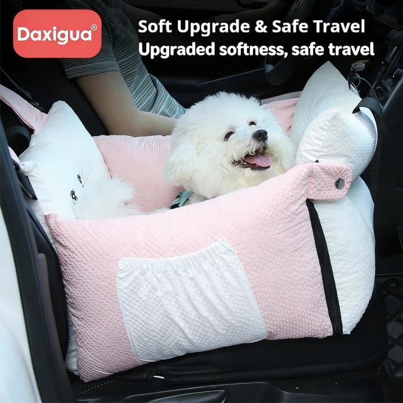 Seggiolino Auto per Cani con Cintura di Sicurezza - Letto Antiscivolo per Animali Domestici, Trasportino Lavabile con Cinghie Sicure per Viaggi in Auto
