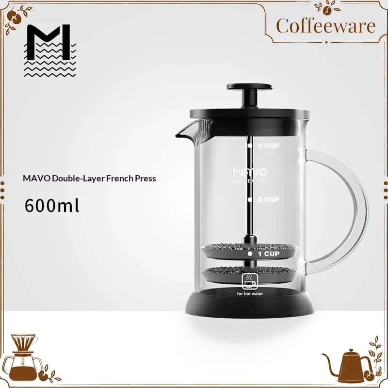 MAVO French Press Coffee Maker Double Mesh Filter 2 Cup Portable Glass Filter Pot For Household Coffee Tea Brewing Home Barista