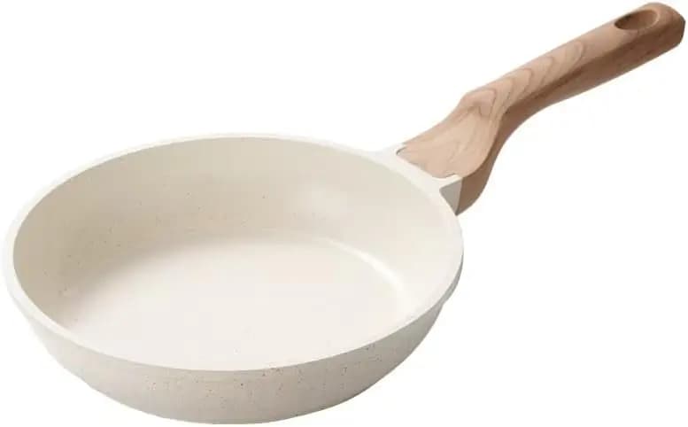 Padella Antiaderente in Ceramica a Induzione, Leggera, Sana e Non Tossica, Compatibile con Tutti i Fornelli (Bianca, 8 Pollici)