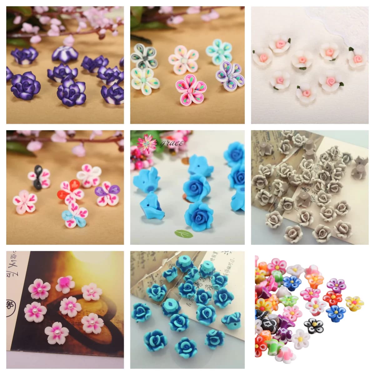 30pcs/lot Small Cute Polymer Clay Flowers Accessories Mixed For Diy Jewelry Making Handmade Craft Creative Decoration Supplie