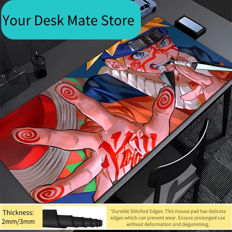Tappetino per mouse da ufficio Naruto Uzumaki, tappetino per tastiera, grande tappeto per accessori da gaming, tappetino per mouse bianco con bordo, tappetino da scrivania per PC, tappetino da tavolo