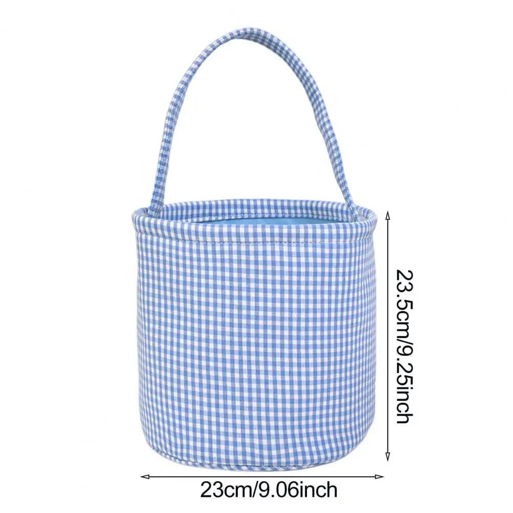 Easter Egg Carrier Gingham Easter Bucket for Kids Nursery Storage Bag New Baby Gift Basket for Easter Egg Hunts Parties More Egg